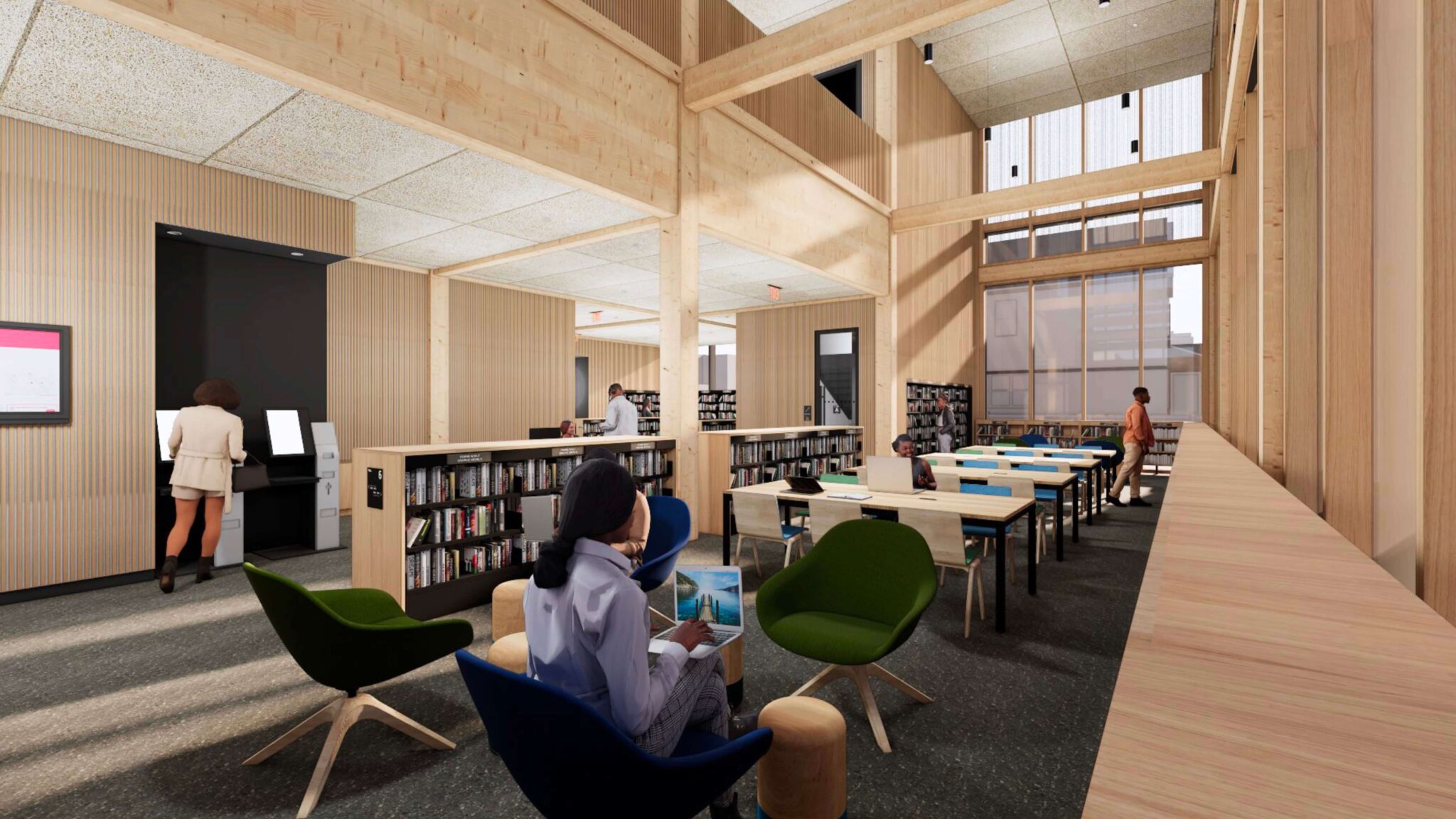 Timber Fitted Library Brooklyn Canarsie Library | Mercer Mass Timber
